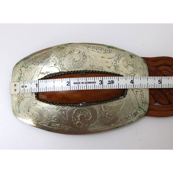 Morocco Braided Brown Belt M/L Chico's Leather Boho Silver Metal Buckle Vintage - Picture 9 of 12